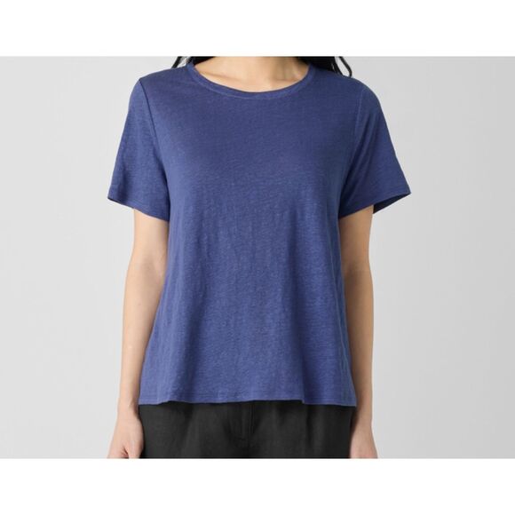 Eileen Fisher $118 Organic Linen Jersey Short Sleeve Crew Neck Tee T-Shirt XS - Picture 1 of 9